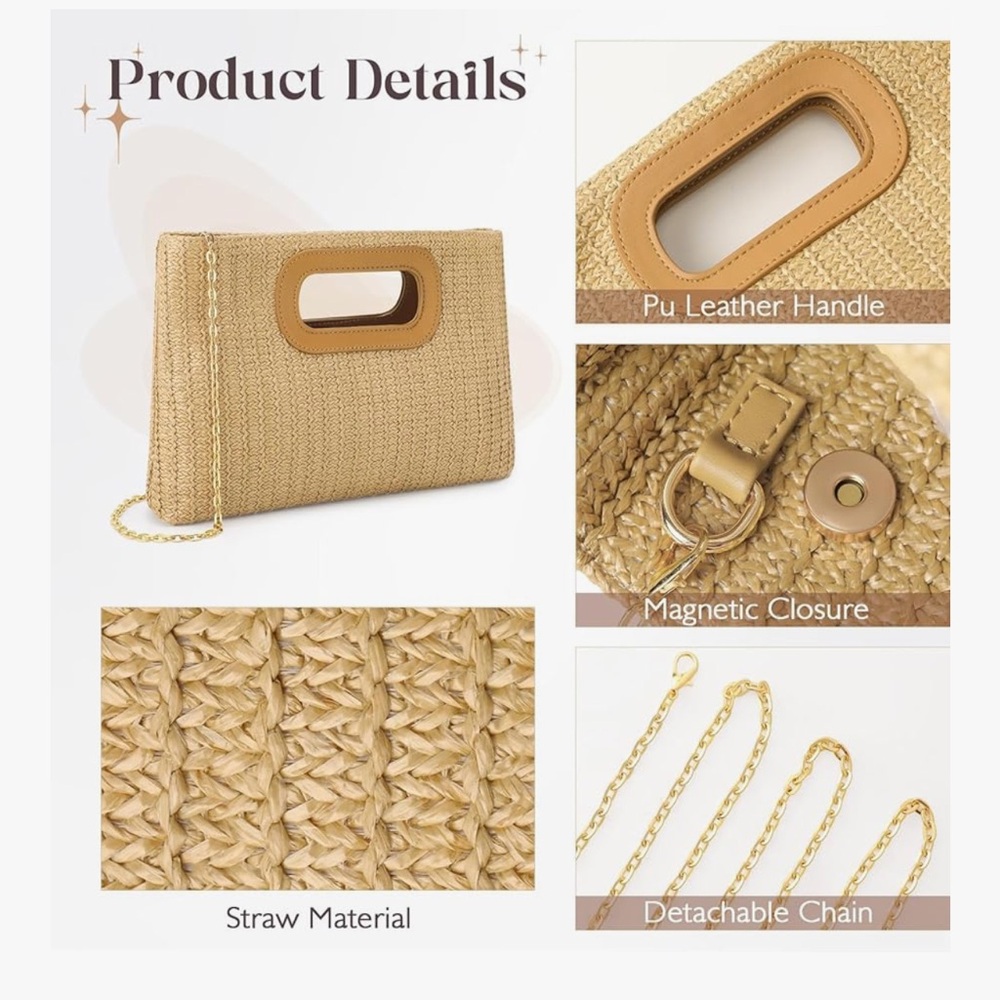 🆕 Clutch Purses for Women, Top Handle Straw Purse Handbags, Summer Crossbody - Picture 7 of 7